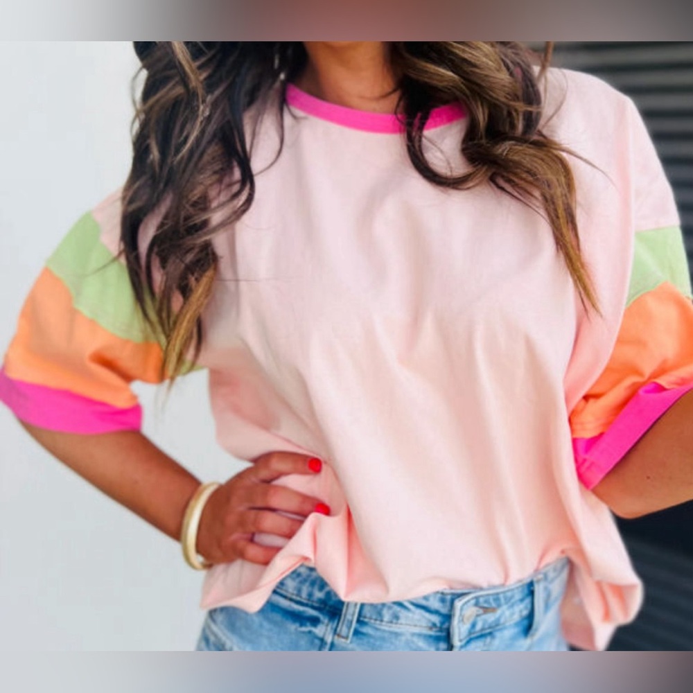 Pink Color Block Oversized Top